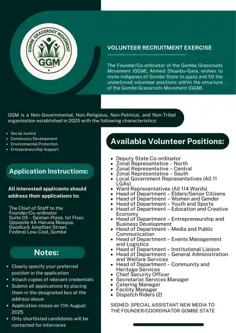 Gombe Grassroots Movement Begins Volunteer Recruitment for 2025