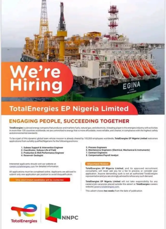 TotalEnergies EP Nigeria announces recruitment (8 positions)